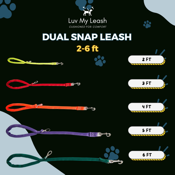 Yellow-Luv My Leash, 2-6 Foot option ,Lightweight, Padded,Dual Snap, 5 Leashes in 1 ,Made in U.S.A.