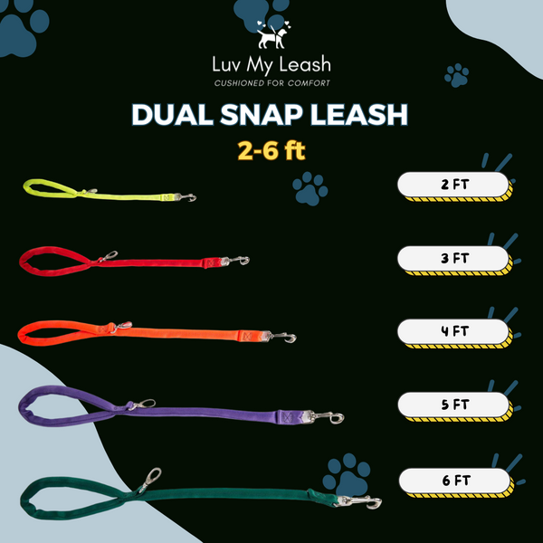 Orange-Luv My Leash, 2-6 Foot option ,Lightweight, Padded,Dual Snap, 5 Leashes in 1 ,Made in U.S.A.