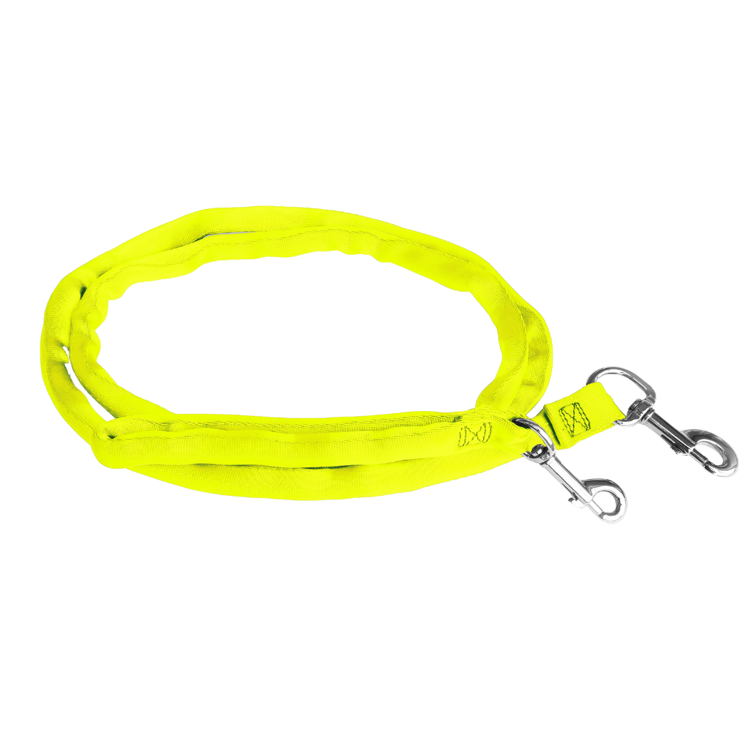 Yellow-LuvMyLeash,6-10 ft option,Leash Harness-Stops Pulling ,6oz.,Padded,2 Snaps,8 in 1 ,U.S.A.