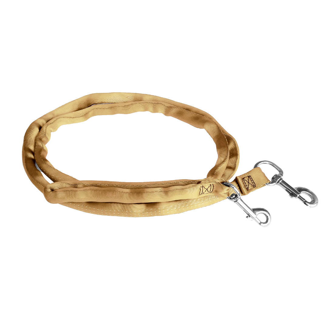 Gold-LuvMyLeash,6-10 ft option,Leash Harness-Stops Pulling ,6oz.,Padded,2 Snaps,8 in 1 ,U.S.A.
