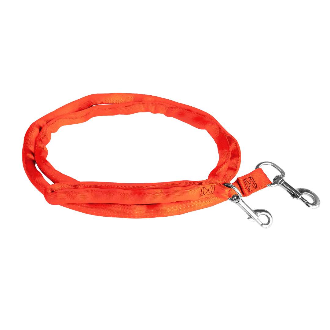 Orange-LuvMyLeash,6-10 ft option,Leash Harness-Stops Pulling ,6oz.,Padded,2 Snaps,8 in 1 ,U.S.A.
